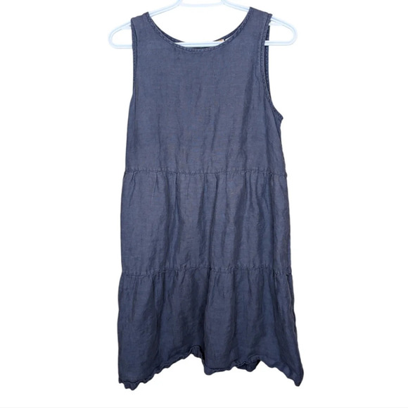 C&C California  Murky Waters Blue Tiered 100% Linen Women Medium Boho - Picture 1 of 7